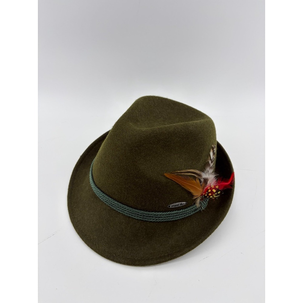 Alpen Hat, Fedora with Feather Accent, Hunter Green, 100% Wool, Pre-Owned